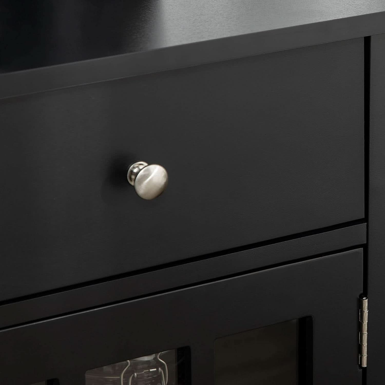 Black Glass Doors Sideboard Buffet Cabinet With Drawers
