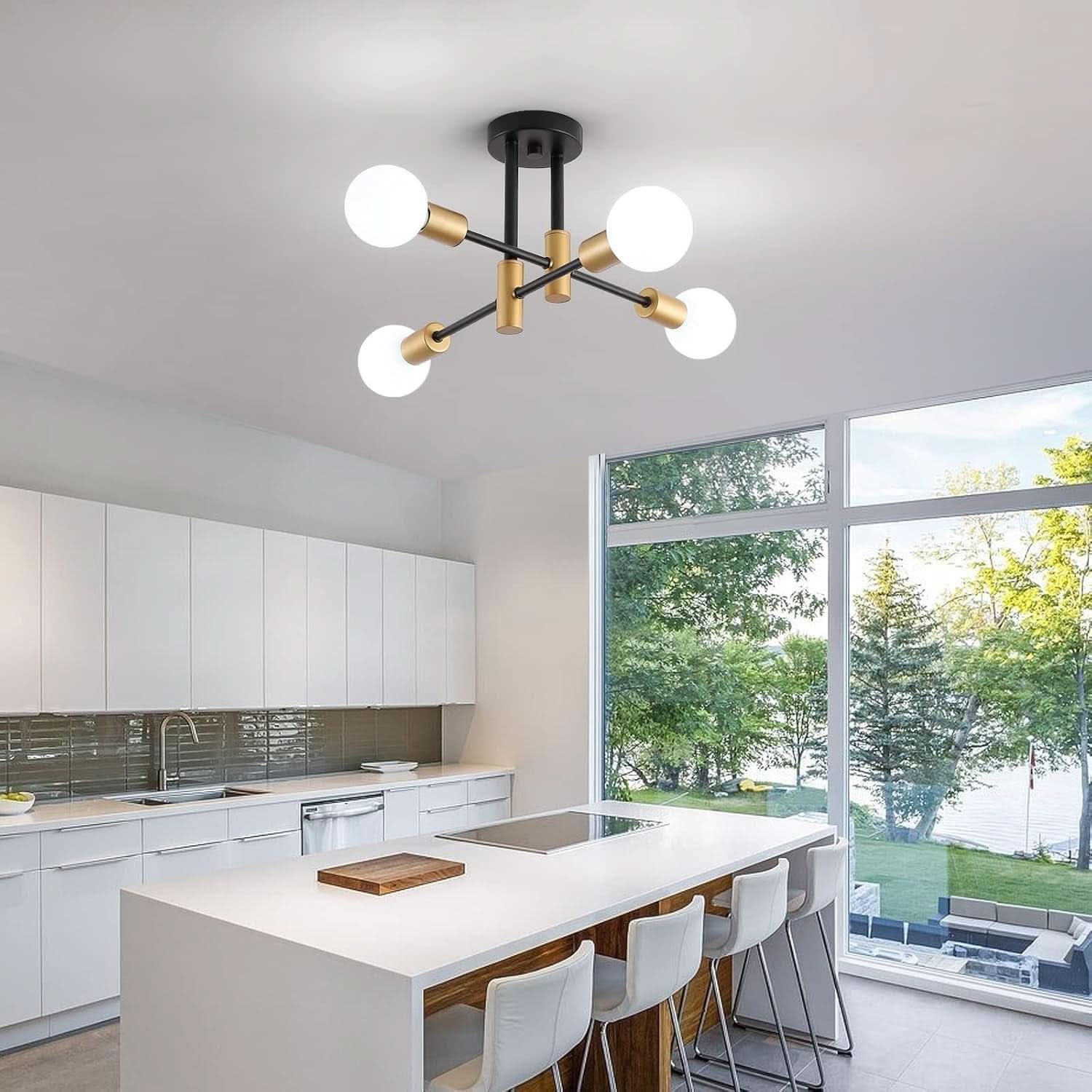 Black Gold Sputnik Chandelier Ceiling Light Modern