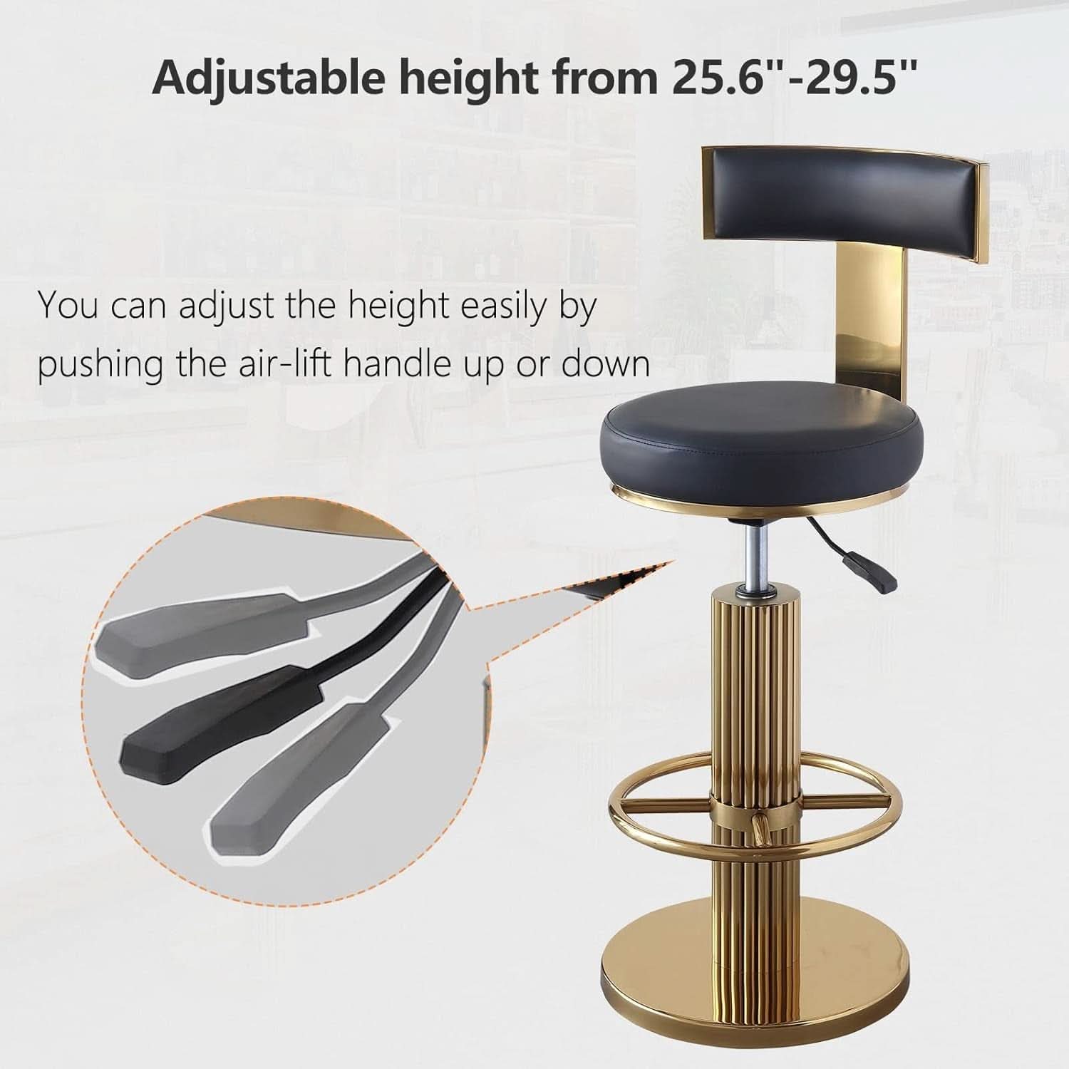 Black Gold Swivel Bar Stool With Backrest And Adjustable
