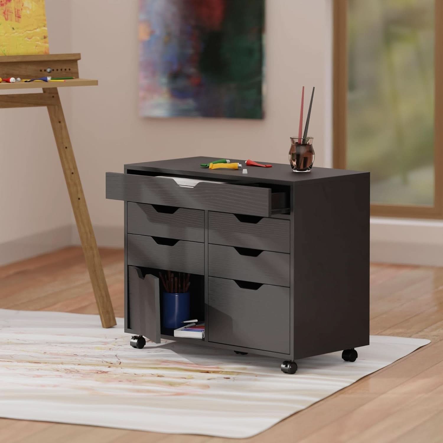 Black Halifax Two Door Storage Cabinet With Four Drawers