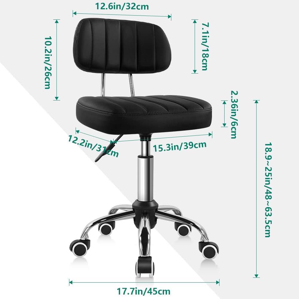 Black Height Adjustable Swivel Stool With Back Support