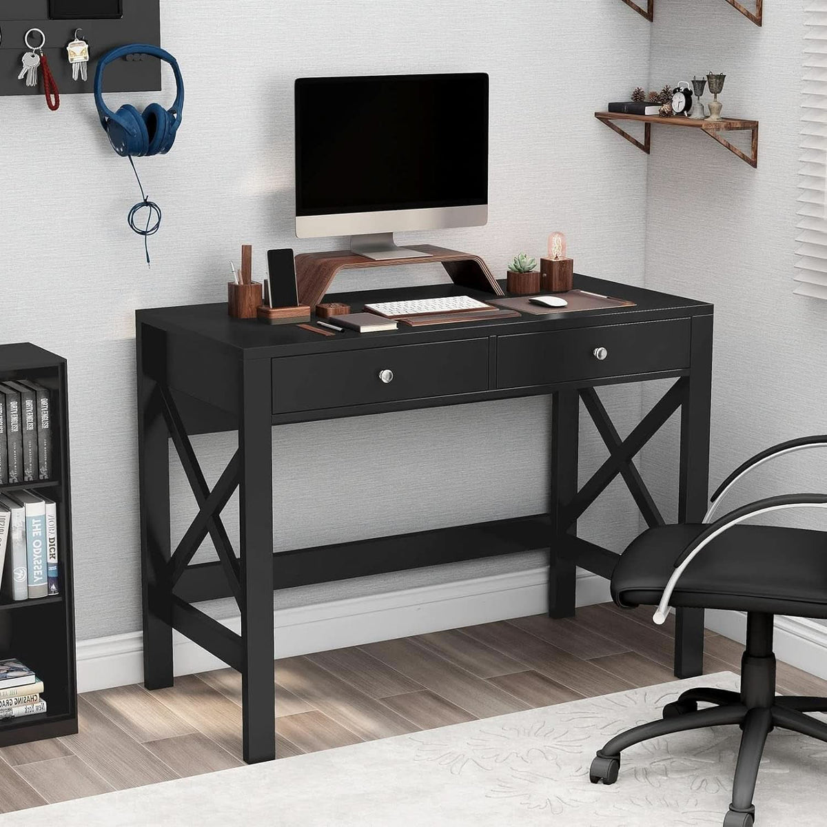 Black Home Office Desk With Drawers And Vanity Table