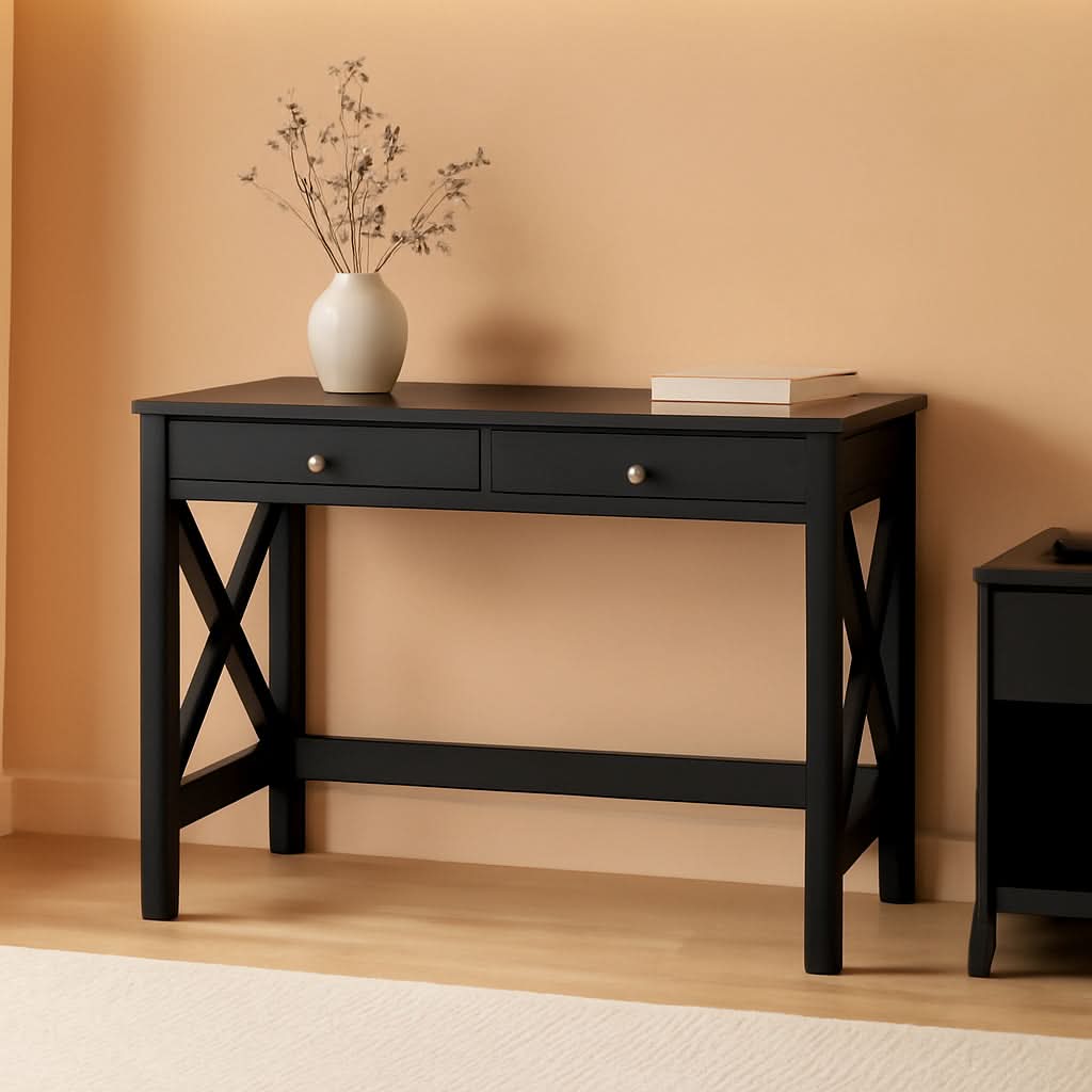 Black Home Office Desk With Drawers And Vanity Table