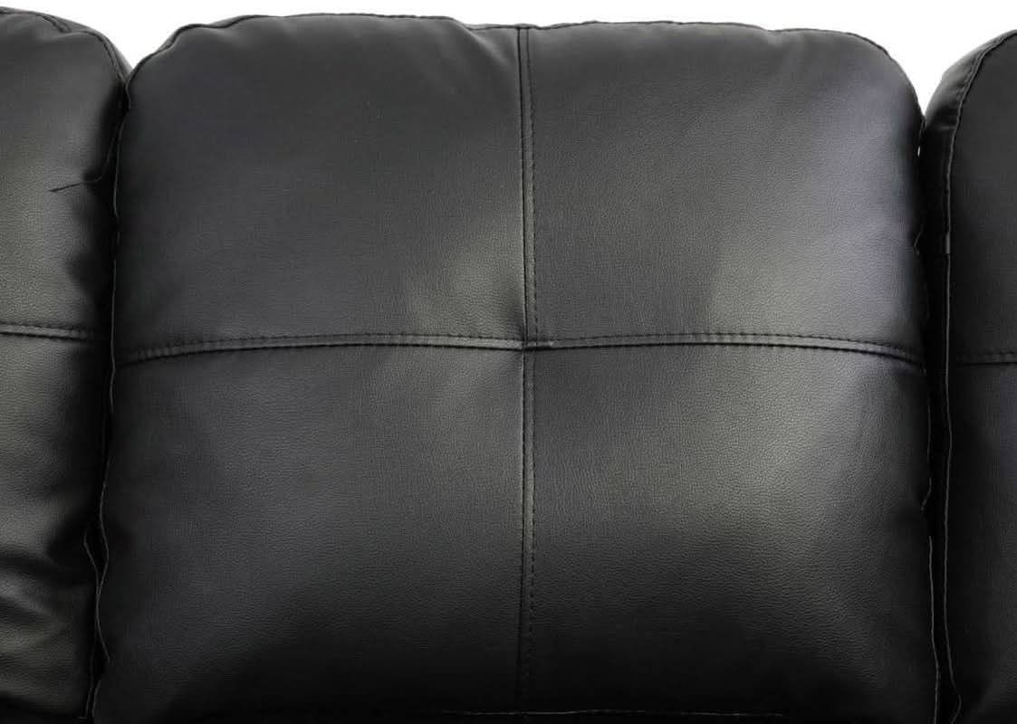 Black L Shaped 3 Piece Faux Leather Sofa Set With Storage Ottoman