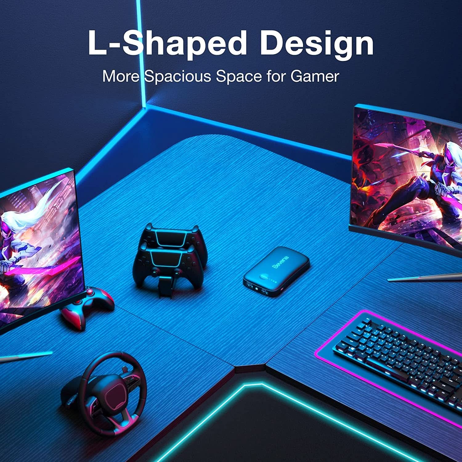 Black L Shaped Gaming Desk With Monitor Stand Easy Assembly