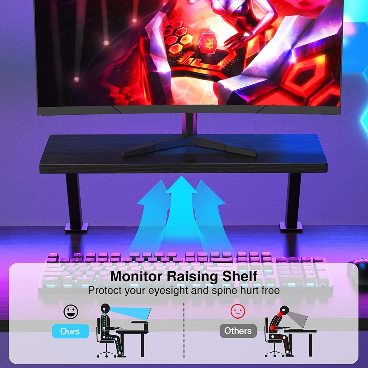 Black L Shaped Gaming Desk With Monitor Stand Easy Assembly