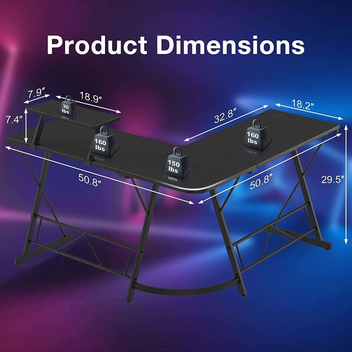 Black L Shaped Gaming Desk With Monitor Stand Easy Assembly