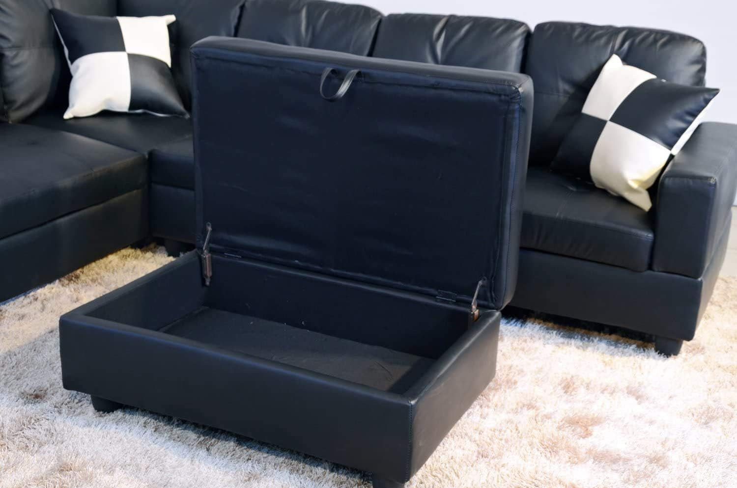 Black L Shaped Sectional Sofa Set With Storage Ottoman
