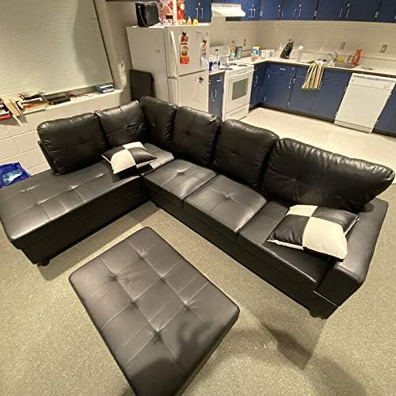 Black L Shaped Sectional Sofa Set With Storage Ottoman