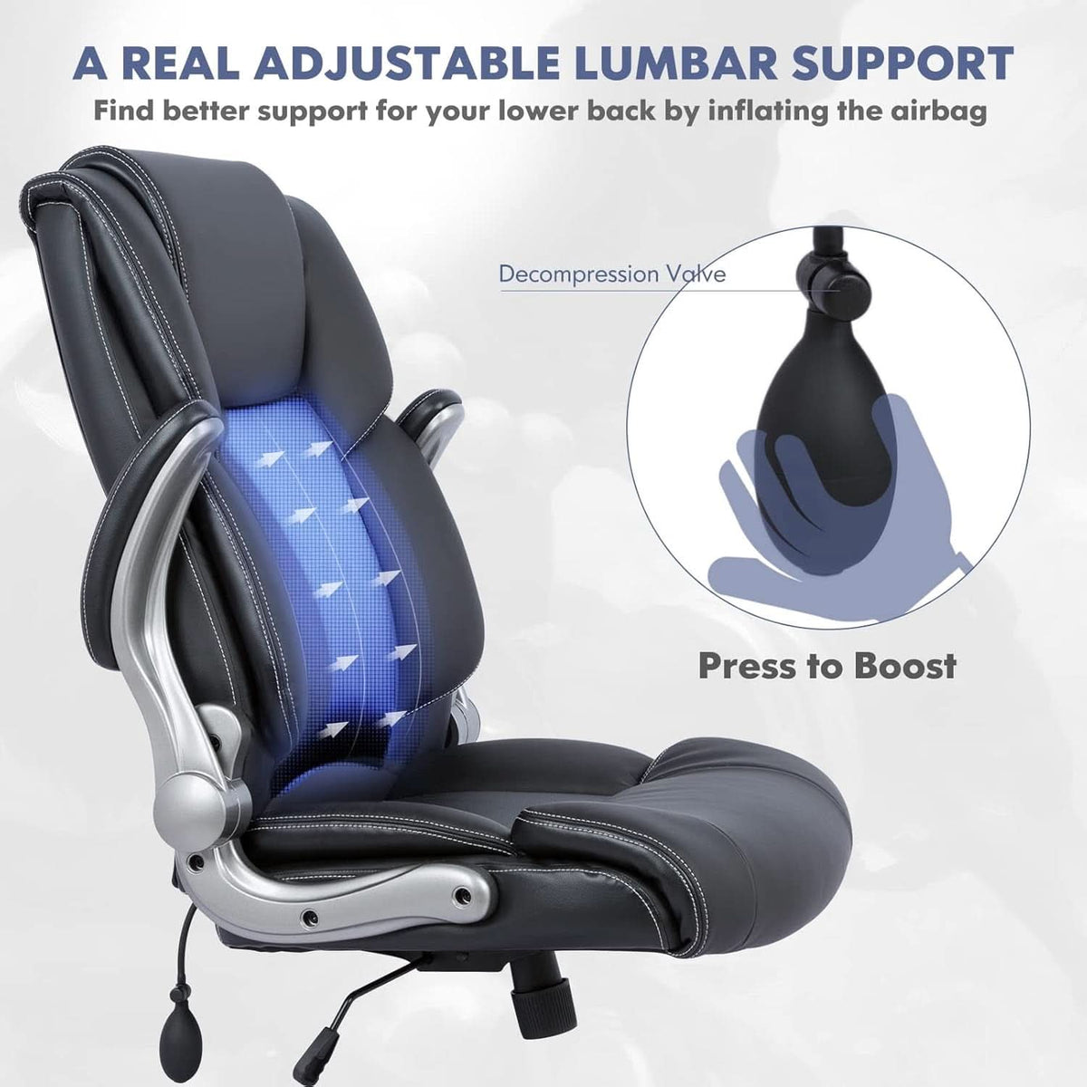 Black Leather Executive Office Chairs 2 Pack With Flip Arms