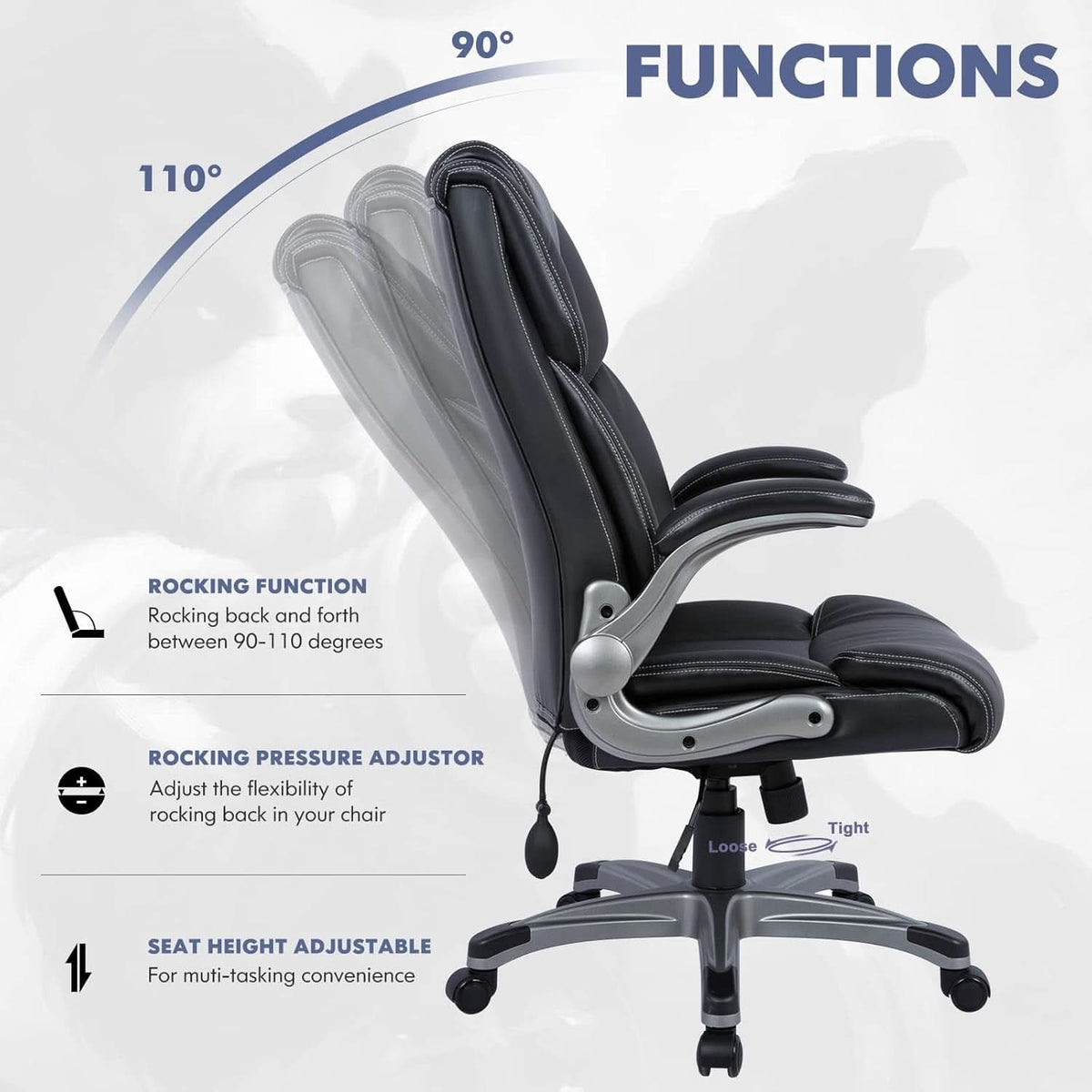 Black Leather Executive Office Chairs 2 Pack With Flip Arms