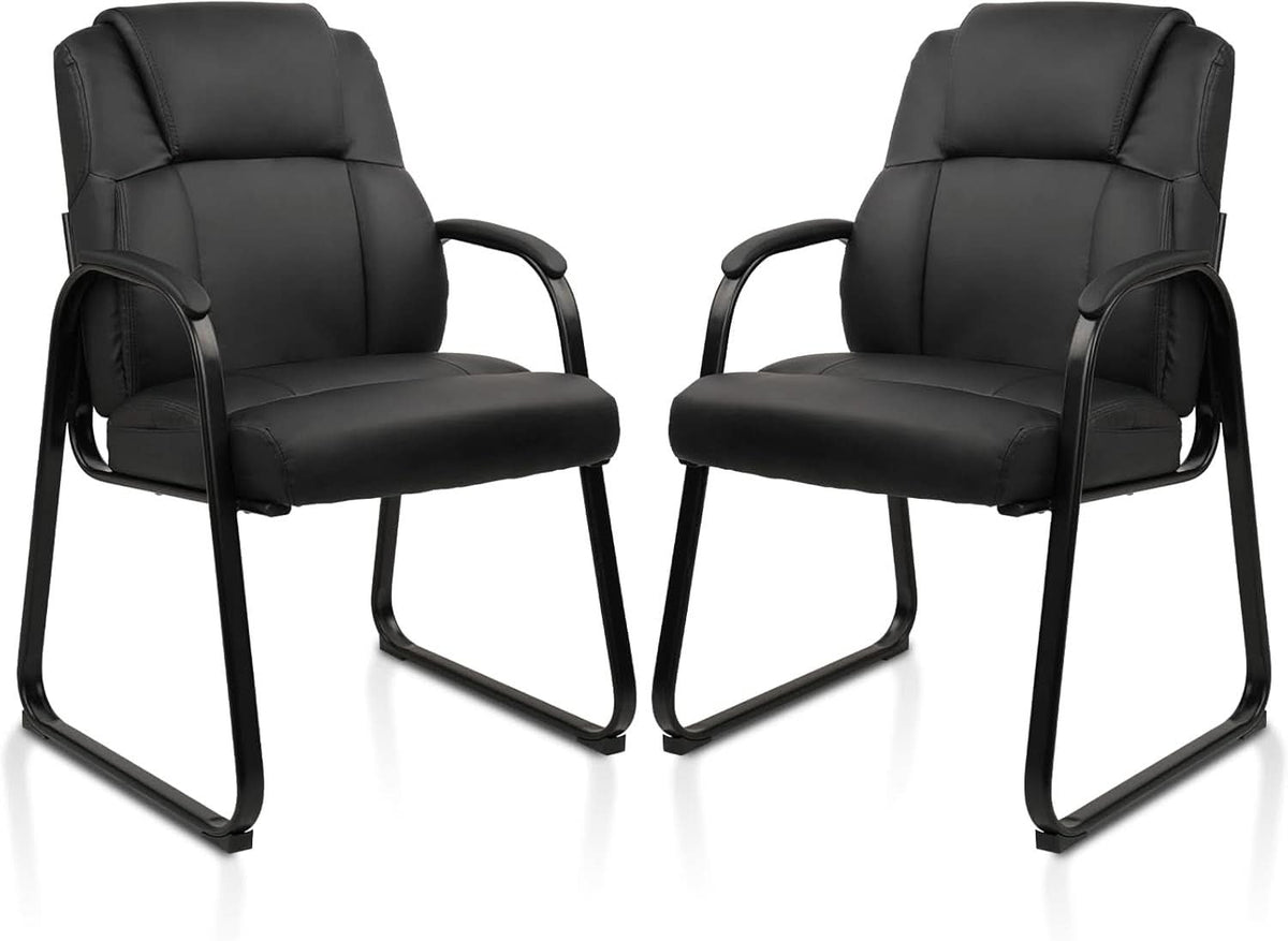 Black Leather Guest Chair 2 Pack With Padded Armrests
