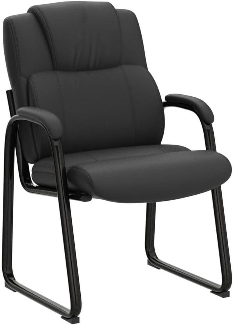Black Leather Guest Chair 2 Pack With Padded Armrests