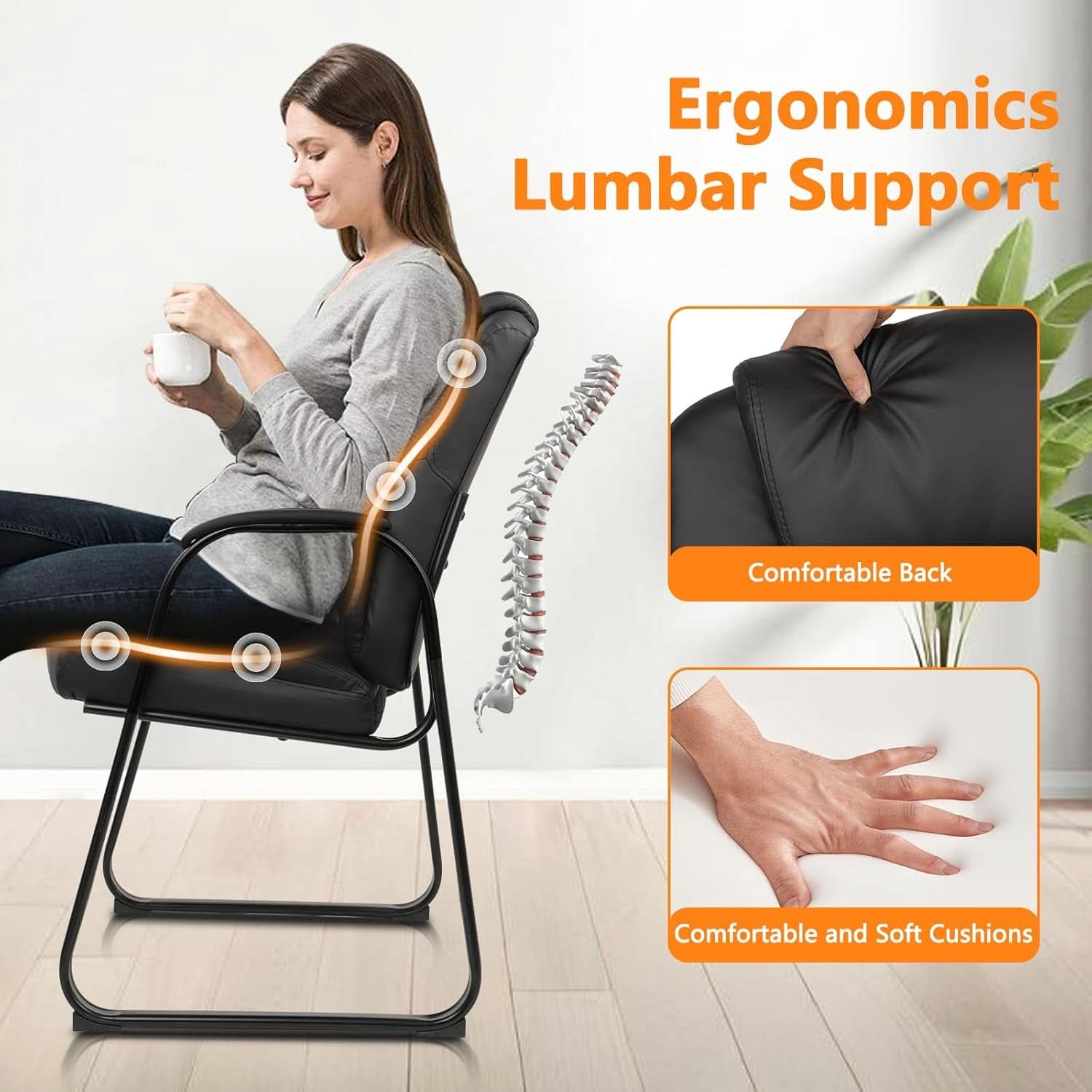 Black Leather Guest Chair 2 Pack With Padded Armrests