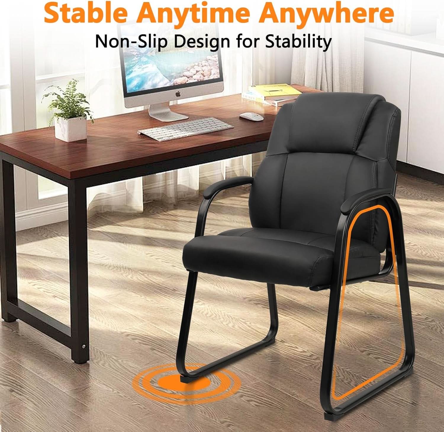 Black Leather Guest Chair 2 Pack With Padded Armrests
