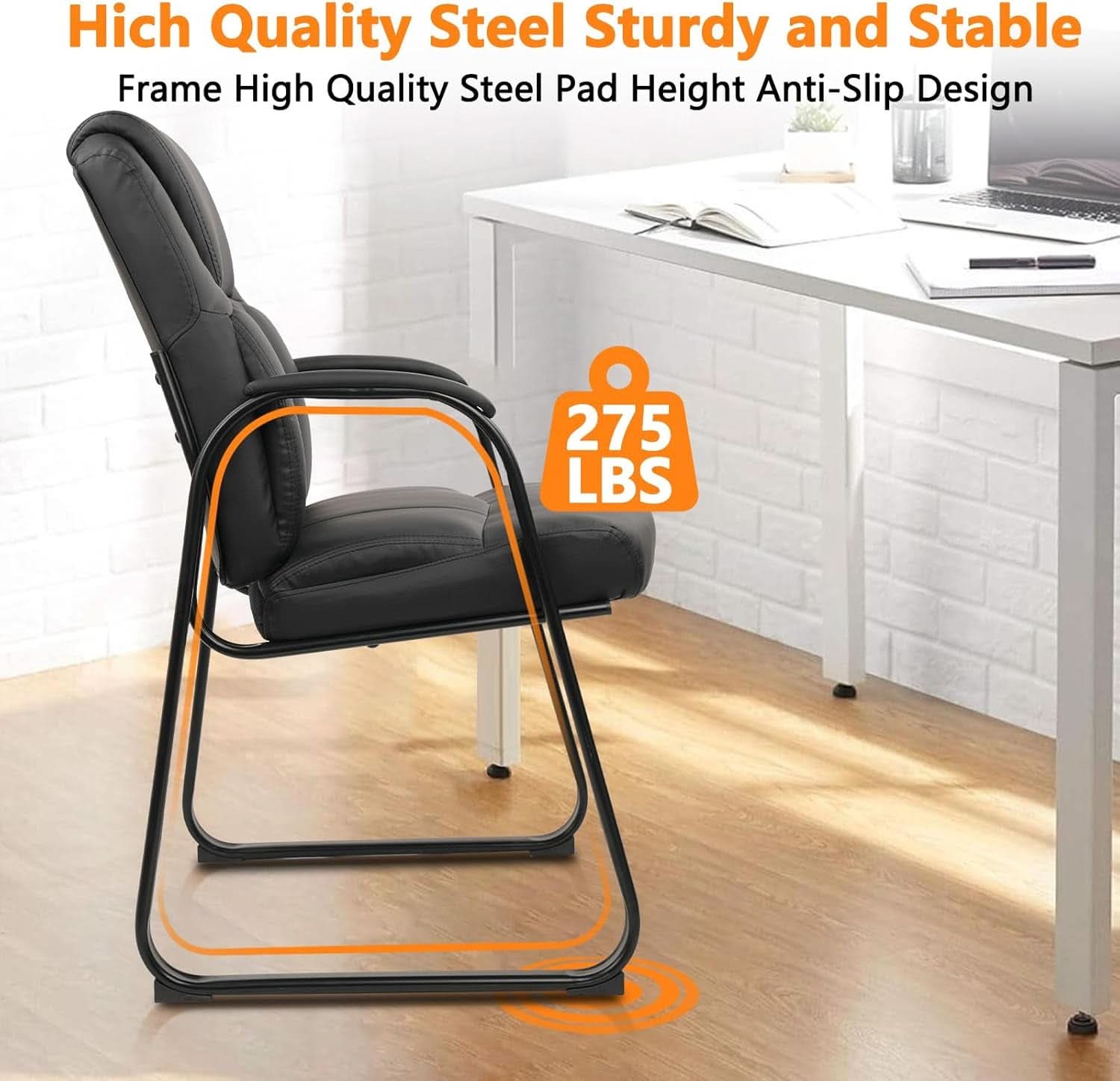 Black Leather Guest Chair 2 Pack With Padded Armrests