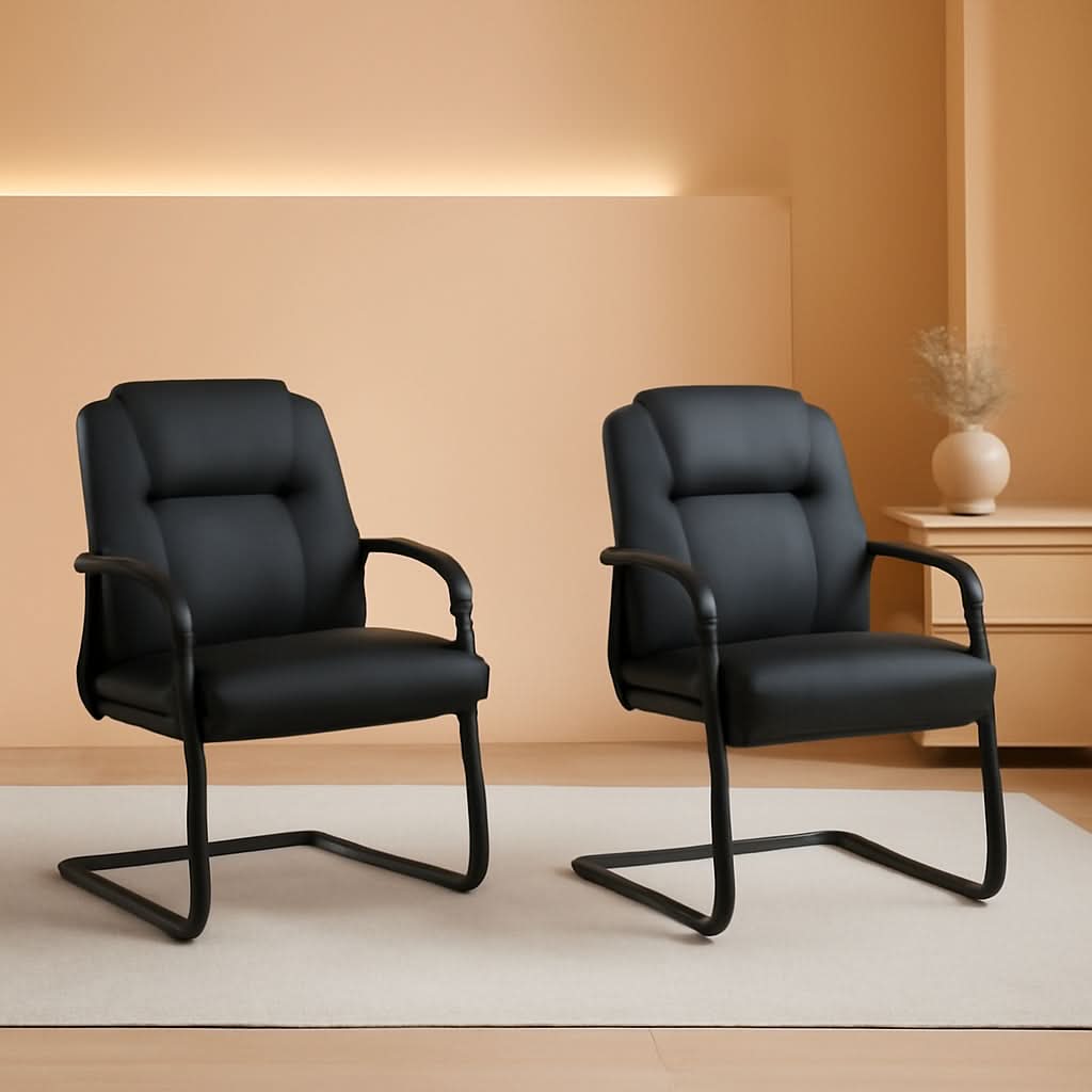 Black Leather Guest Chair 2 Pack With Padded Armrests