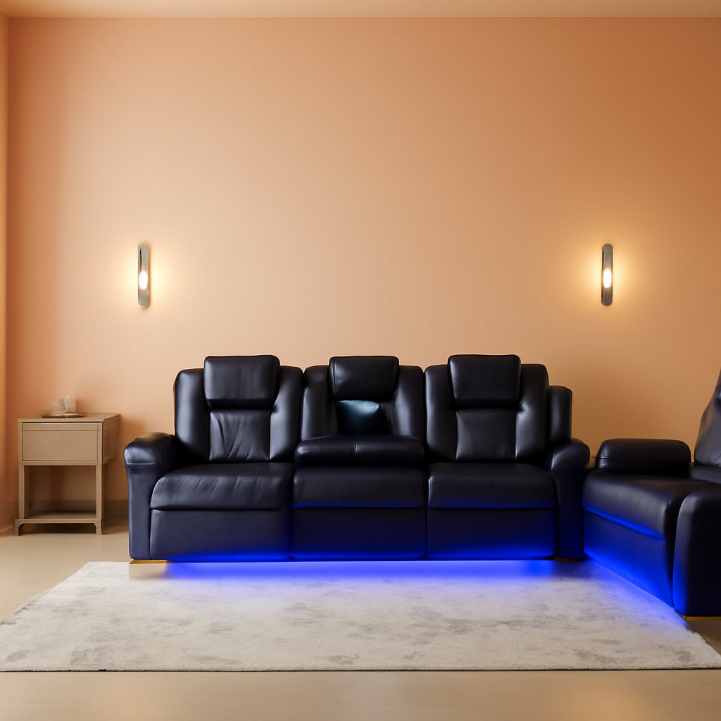 Black Leather Power Recliner Sectional Sofa Set Living Room Furniture