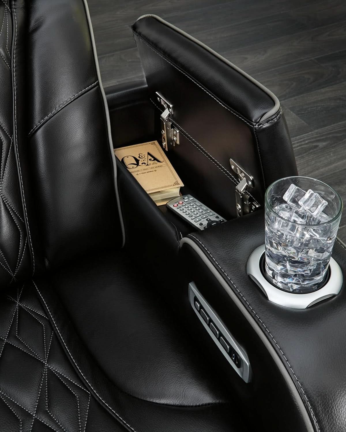 Black Leather Power Recliner With Adjustable Headrest