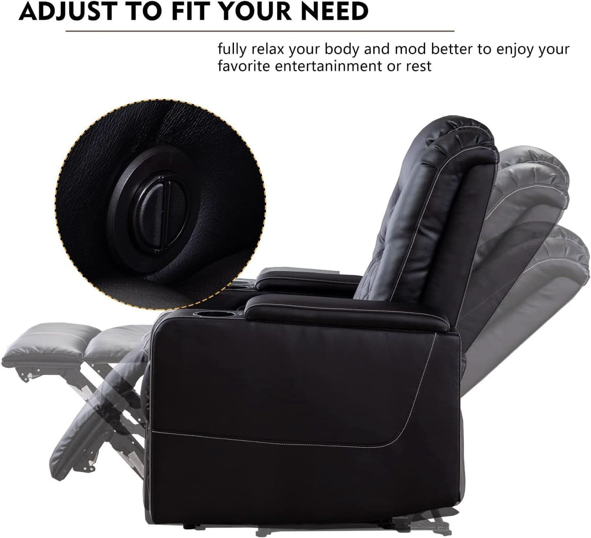 Black Leather Power Recliner With Usb And Cup Holders