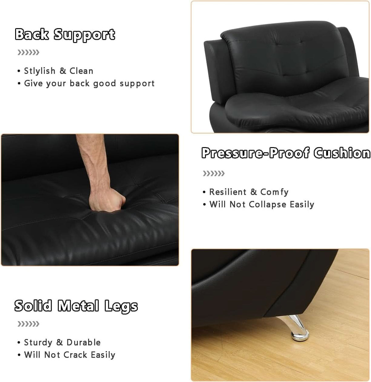 Black Leather Sofa Set With Loveseat For Living Room