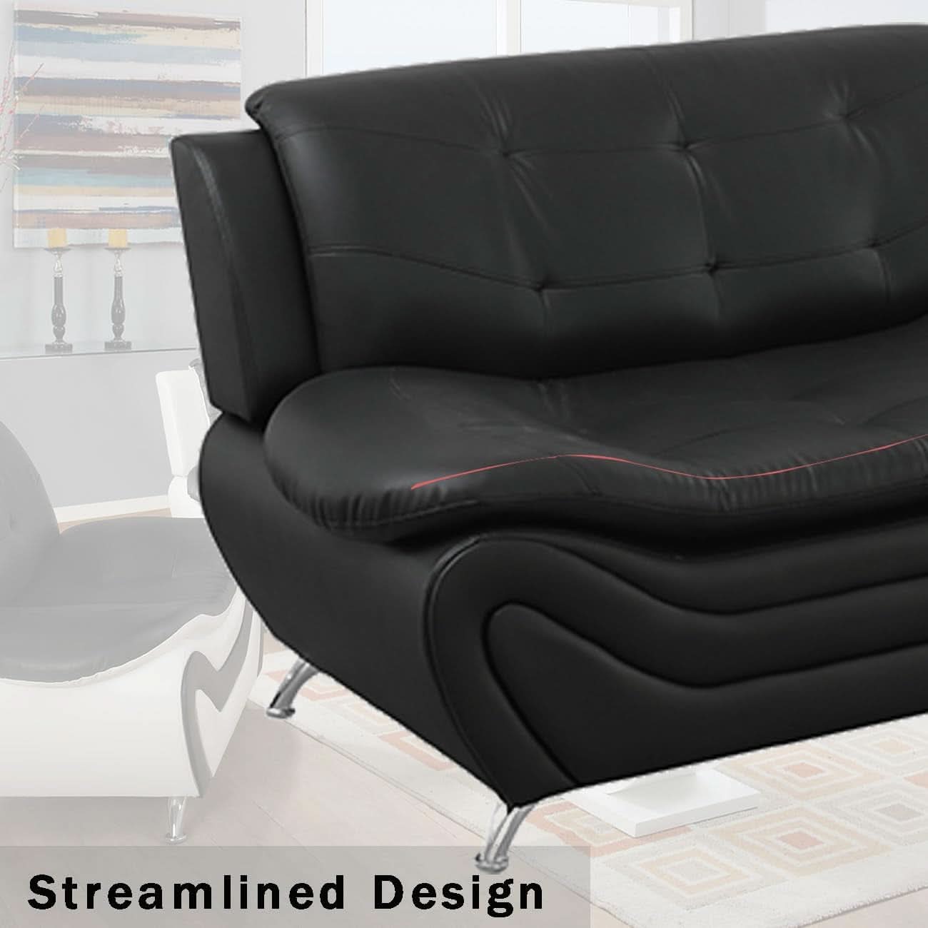 Black Leather Sofa Set With Loveseat For Living Room