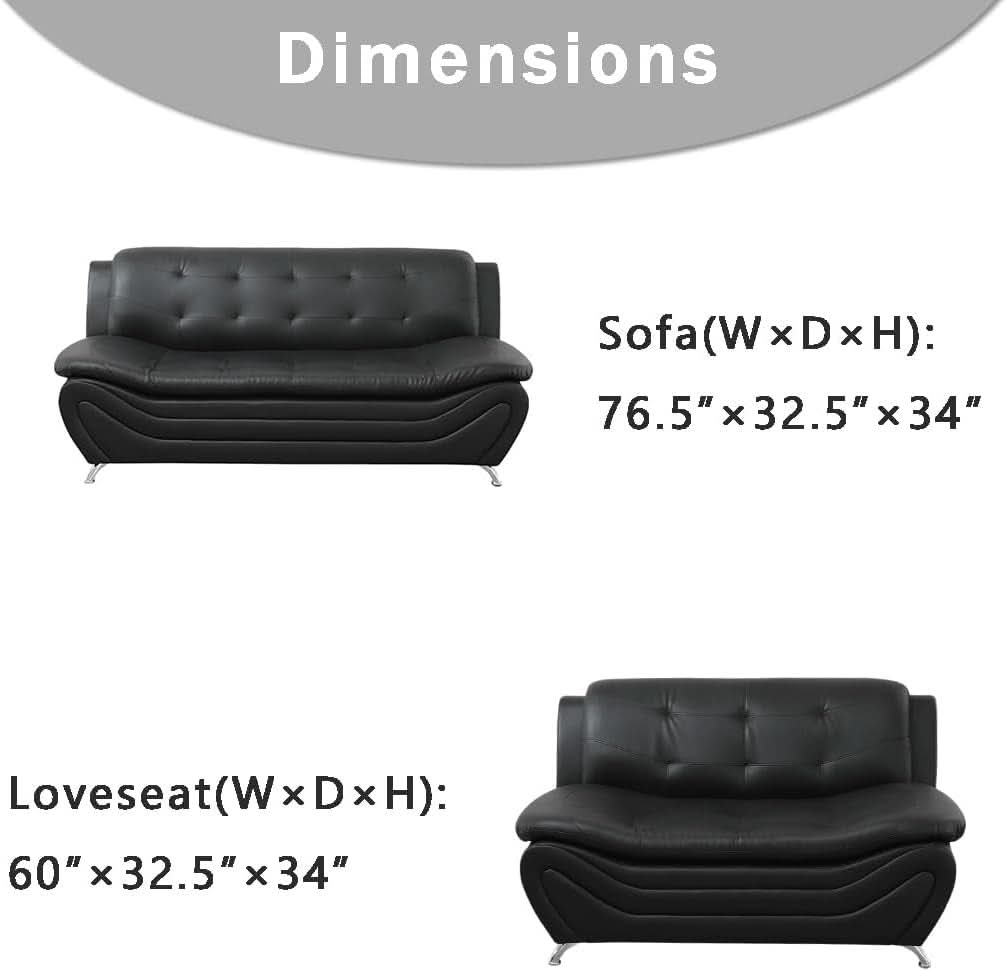 Black Leather Sofa Set With Loveseat For Living Room