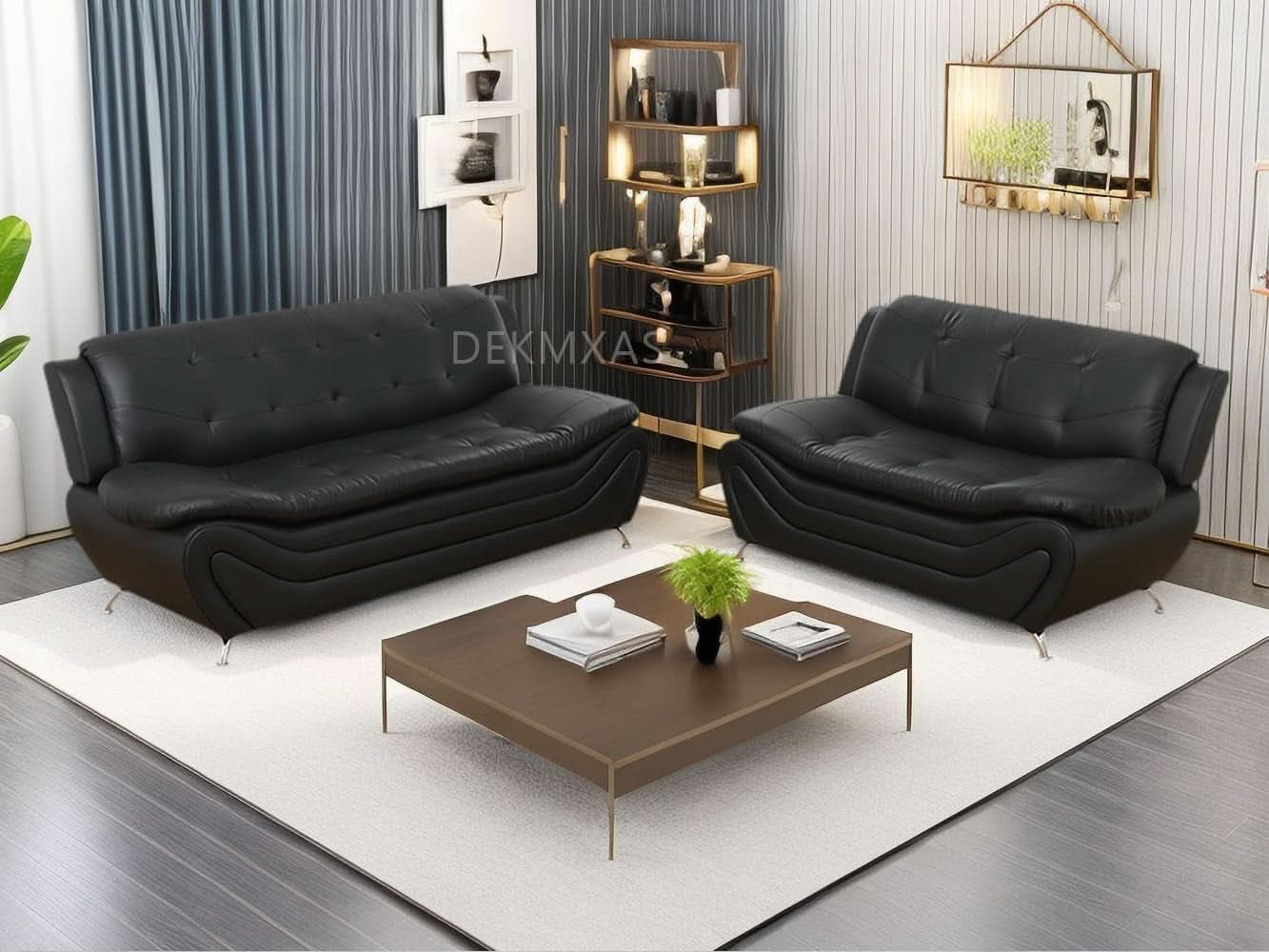 Black Leather Sofa Set With Loveseat For Living Room