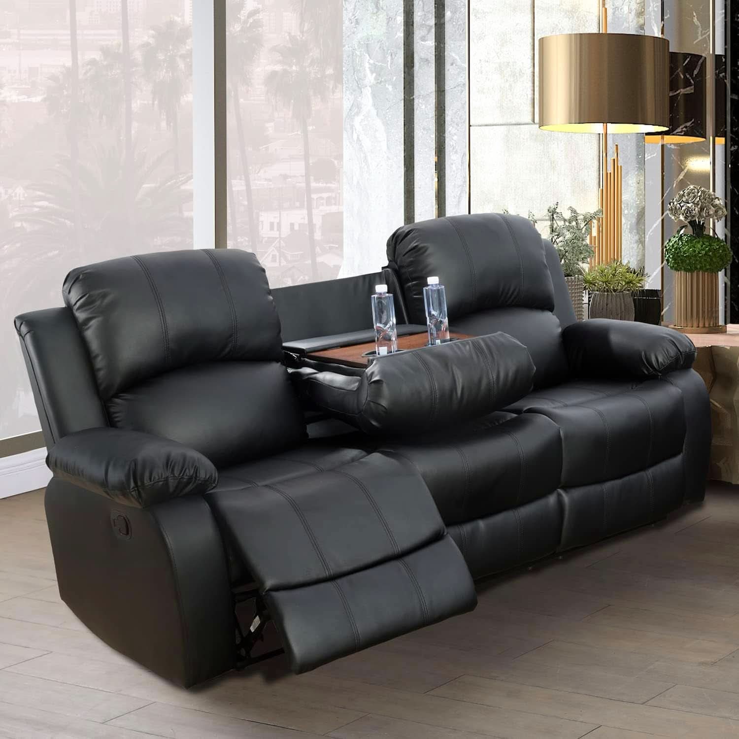 Black Living Room Recliner Set With Love Seat And Sofa
