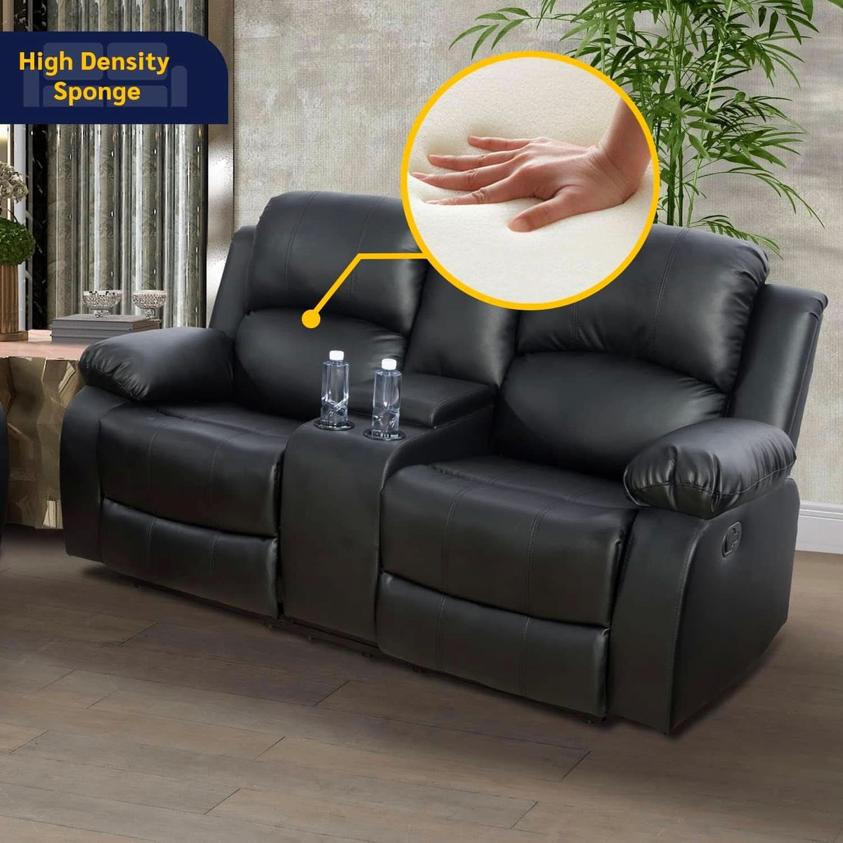 Black Living Room Recliner Set With Love Seat And Sofa