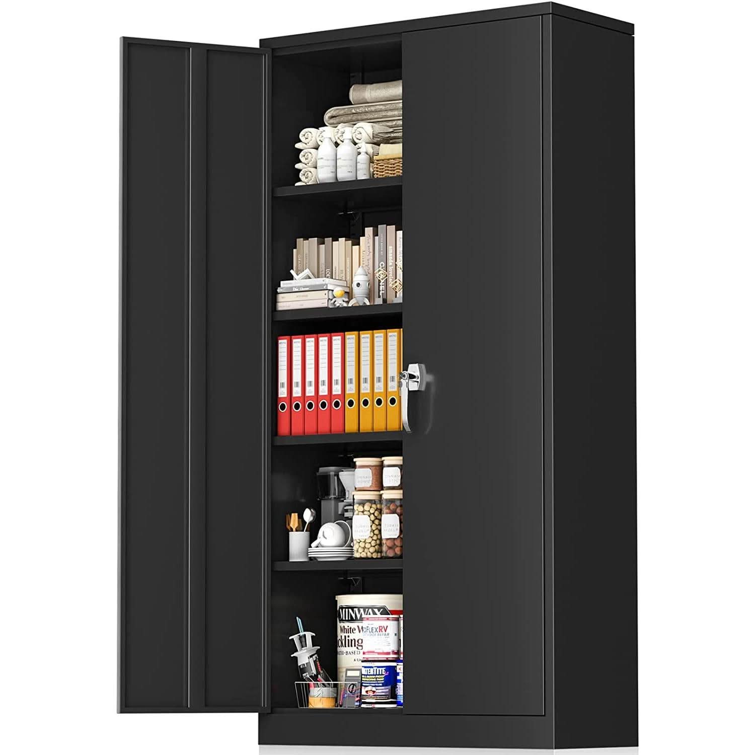 Black Locking Storage Cabinet With Shelves Heavy Duty