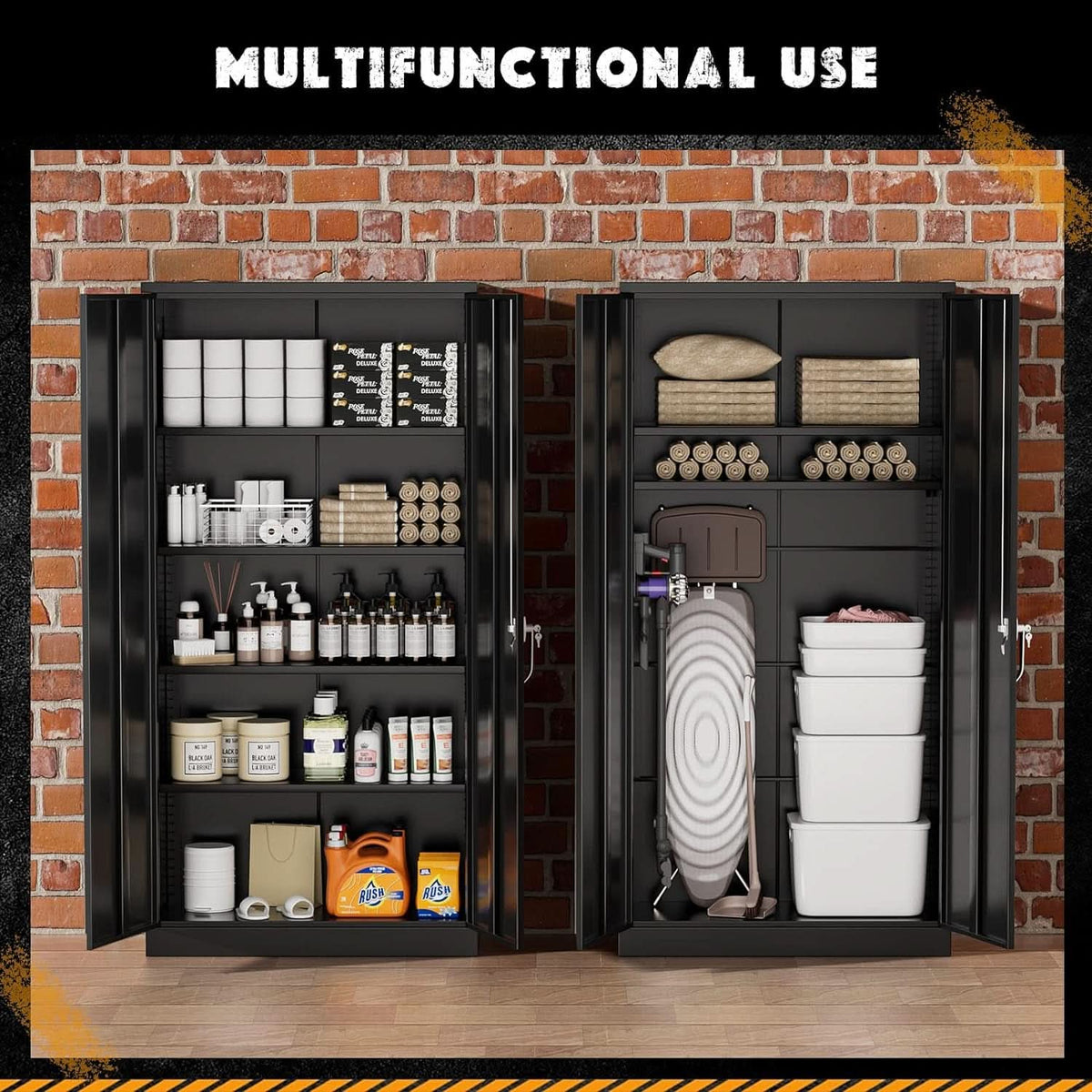 Black Locking Storage Cabinet With Shelves Heavy Duty