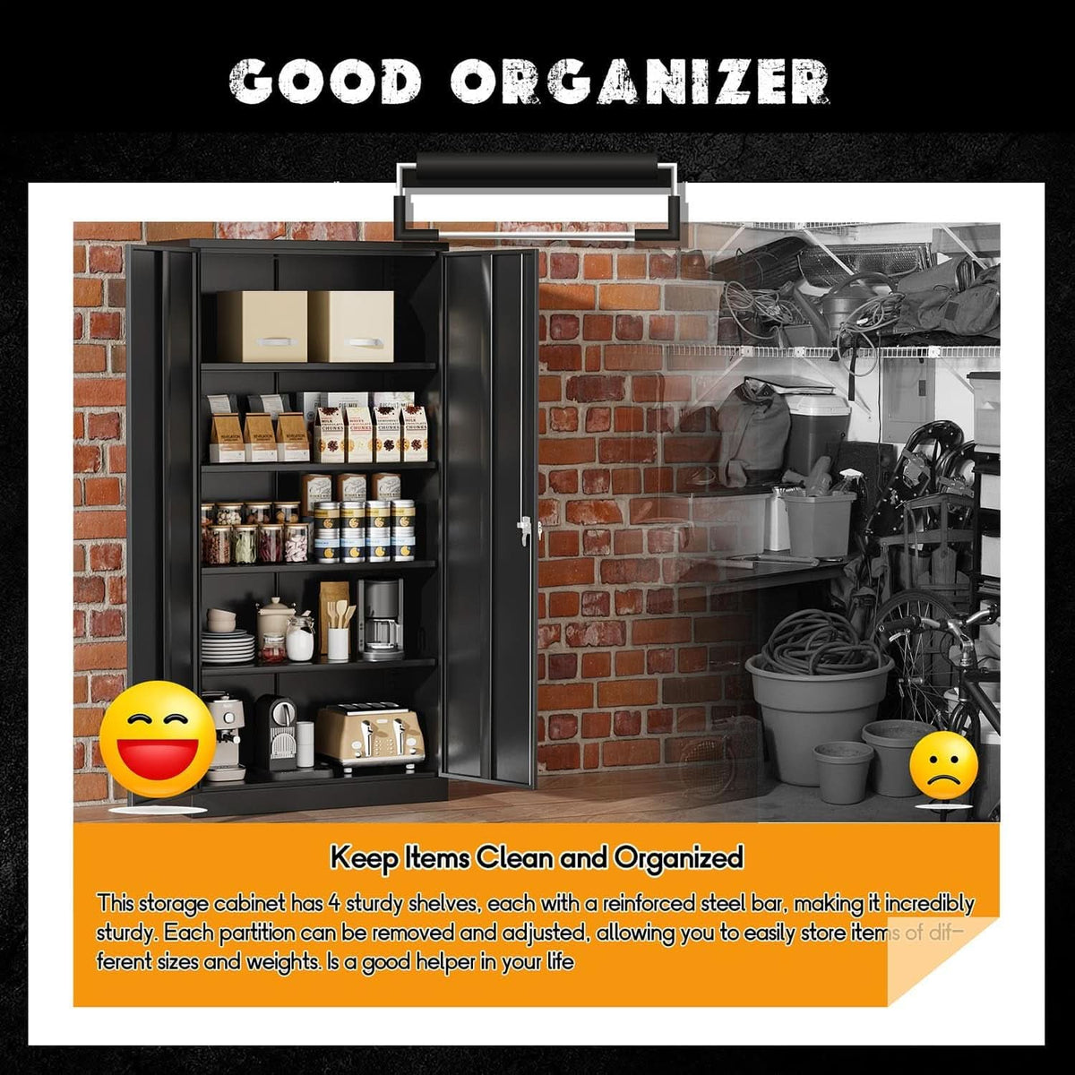 Black Locking Storage Cabinet With Shelves Heavy Duty