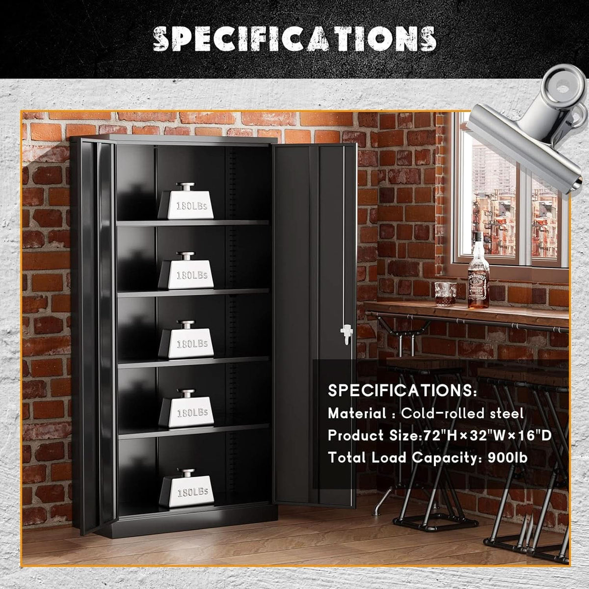Black Locking Storage Cabinet With Shelves Heavy Duty