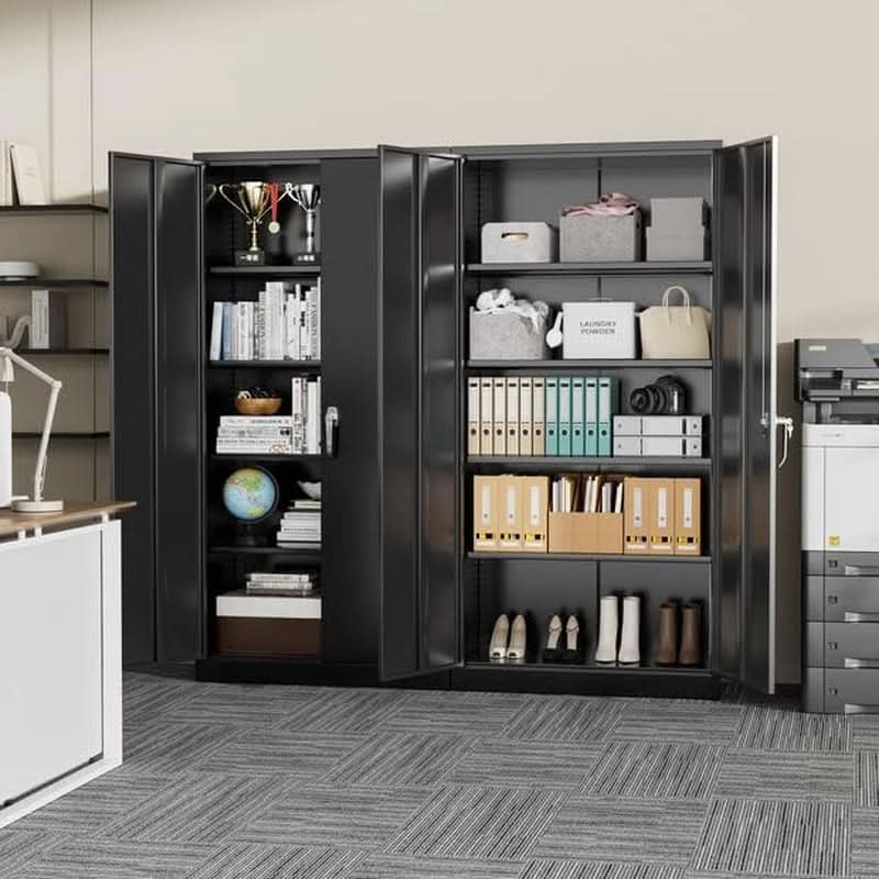 Black Locking Storage Cabinet With Shelves Heavy Duty