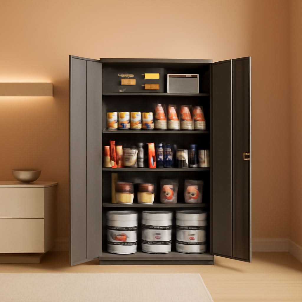 Black Locking Storage Cabinet With Shelves Heavy Duty