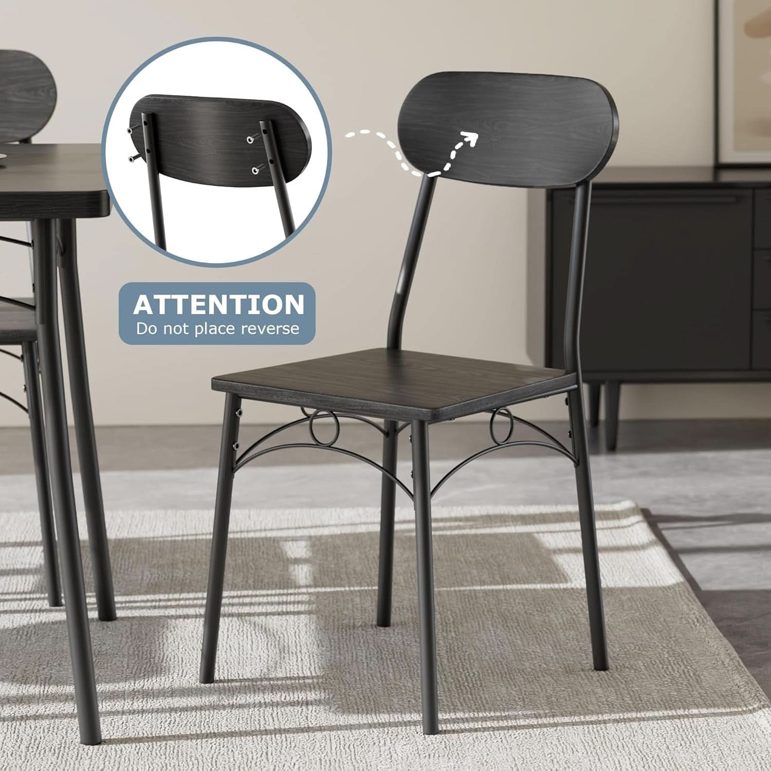 Black MDF Space Saving Dining Room Table Set With Chairs For Four