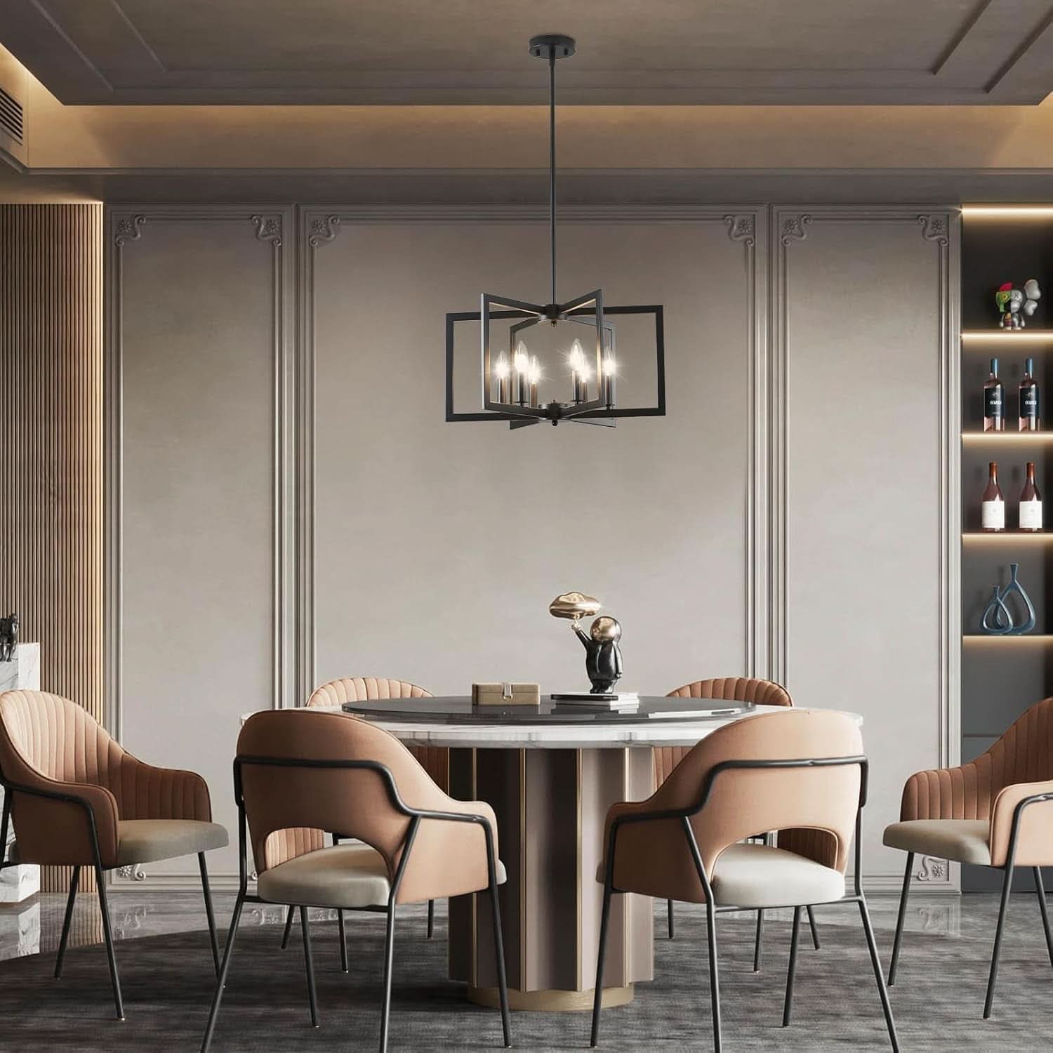 Black Metal Chandelier For Dining Room 6 Light Modern