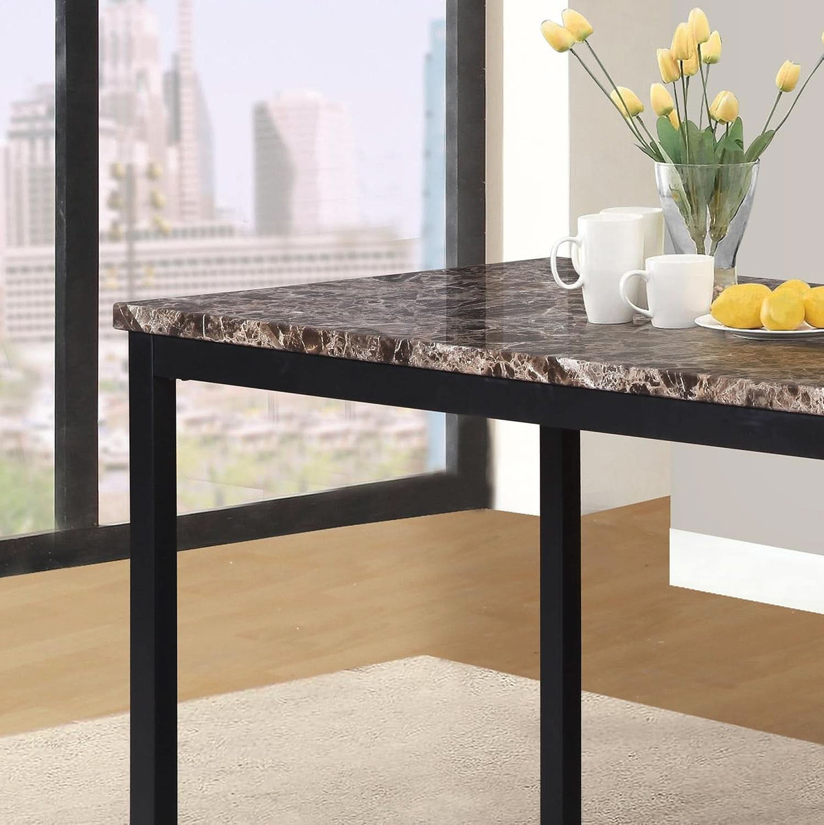 Black Metal Dining Table With Laminated Faux Marble Top