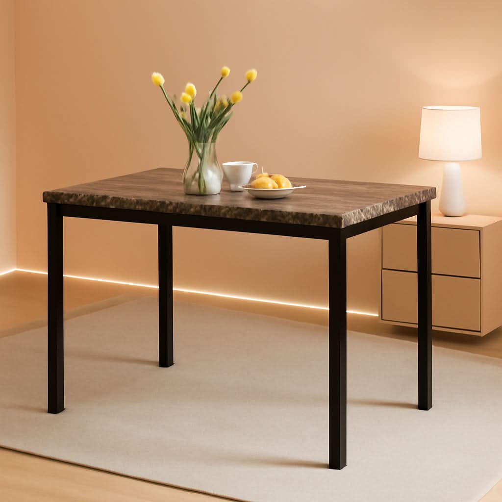 Black Metal Dining Table With Laminated Faux Marble Top