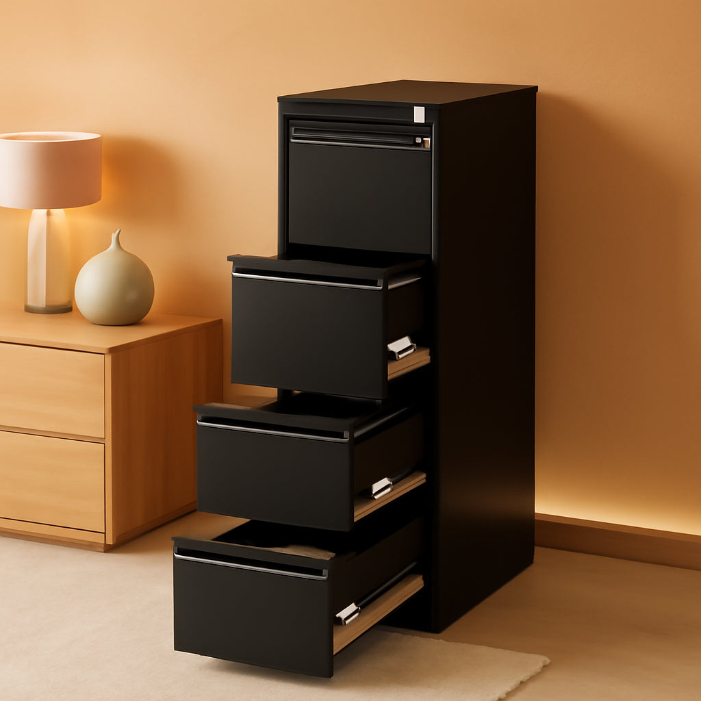 Black Metal Filing Cabinet With Locking Drawers For Office