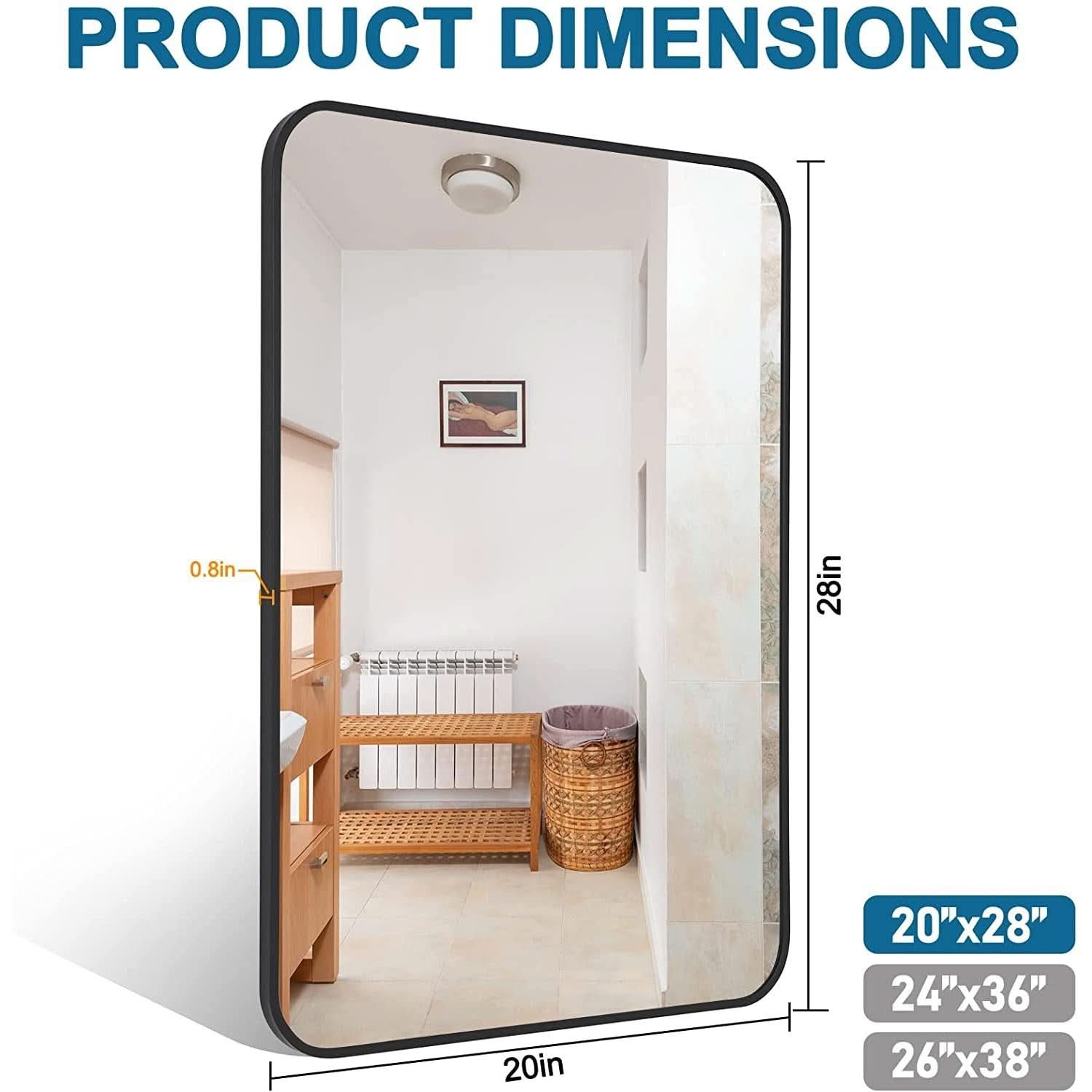 Black Metal Framed Bathroom Wall Mirror With Thin Frame