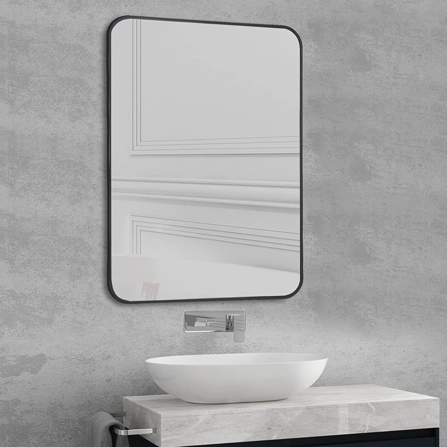 Black Metal Framed Bathroom Wall Mirror With Thin Frame