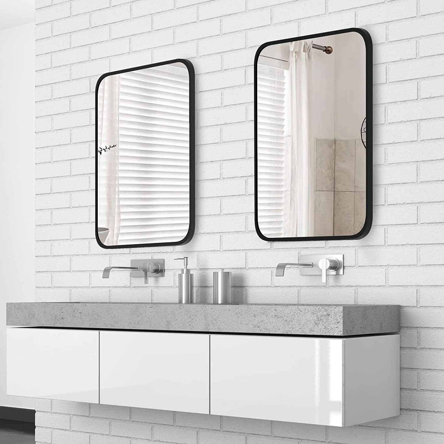 Black Metal Framed Bathroom Wall Mirror With Thin Frame