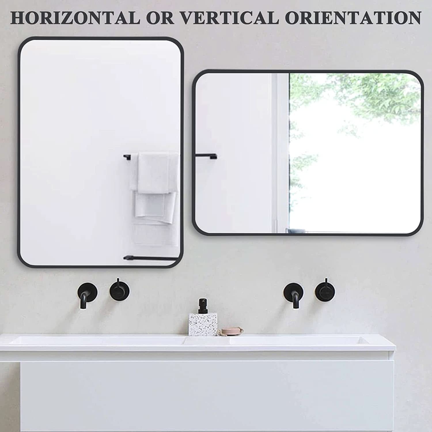 Black Metal Framed Bathroom Wall Mirror With Thin Frame