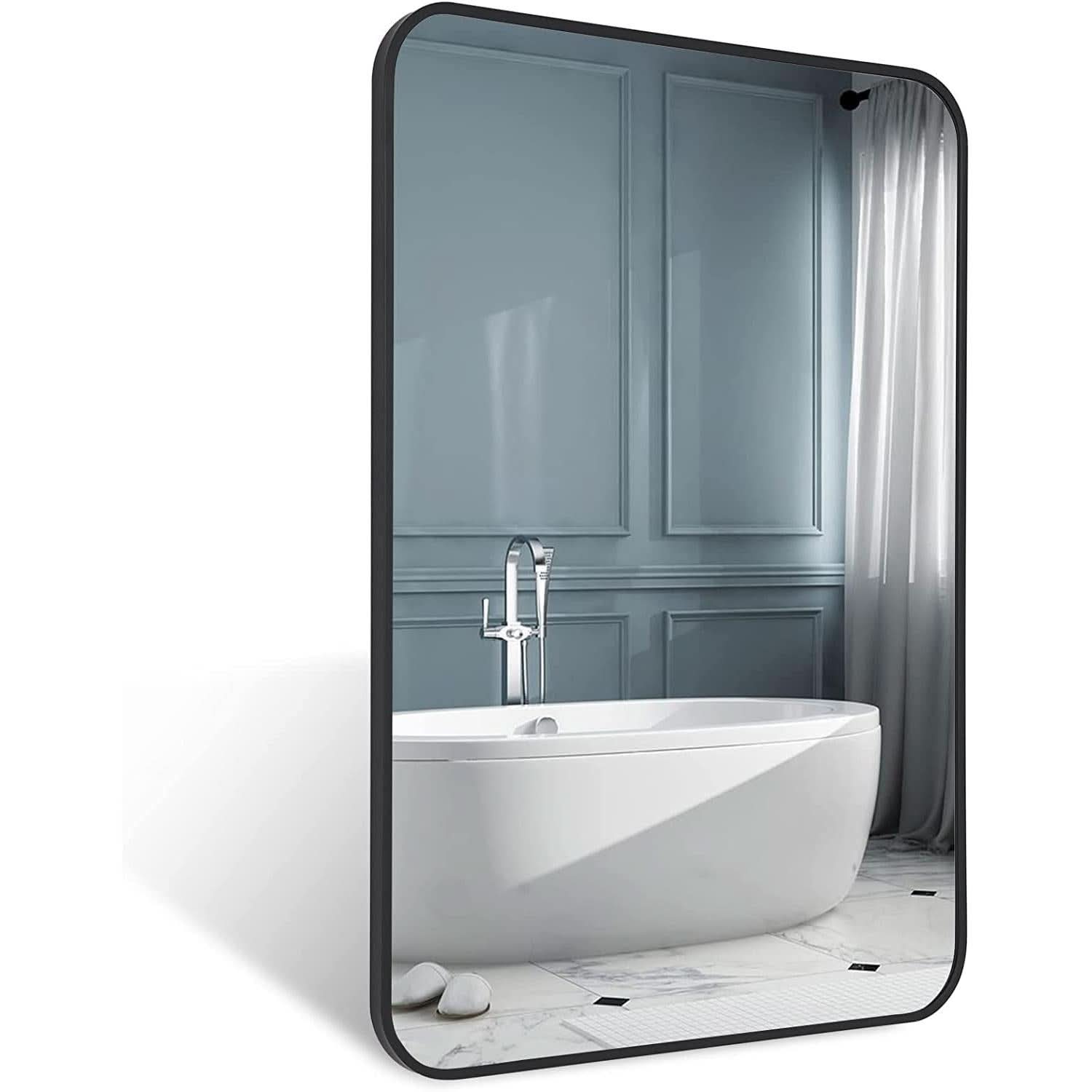 Black Metal Framed Bathroom Wall Mirror With Thin Frame
