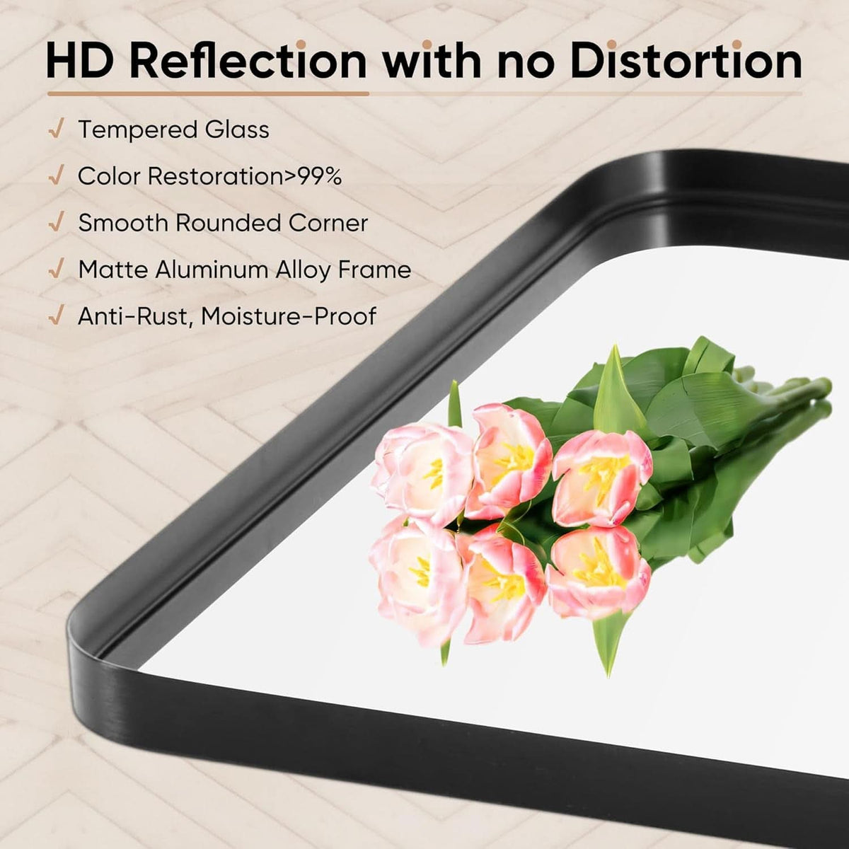 Black Metal Framed Vanity Mirror 30x22 Inch Over Sink