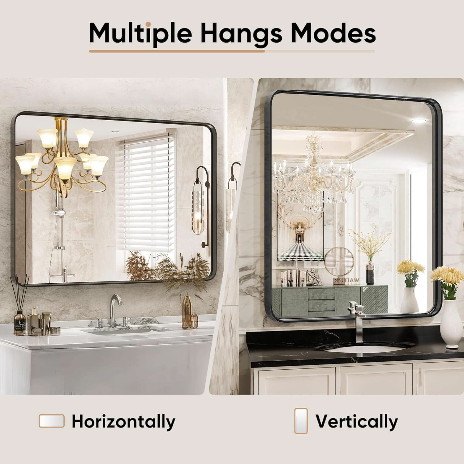 Black Metal Framed Vanity Mirror 30x22 Inch Over Sink