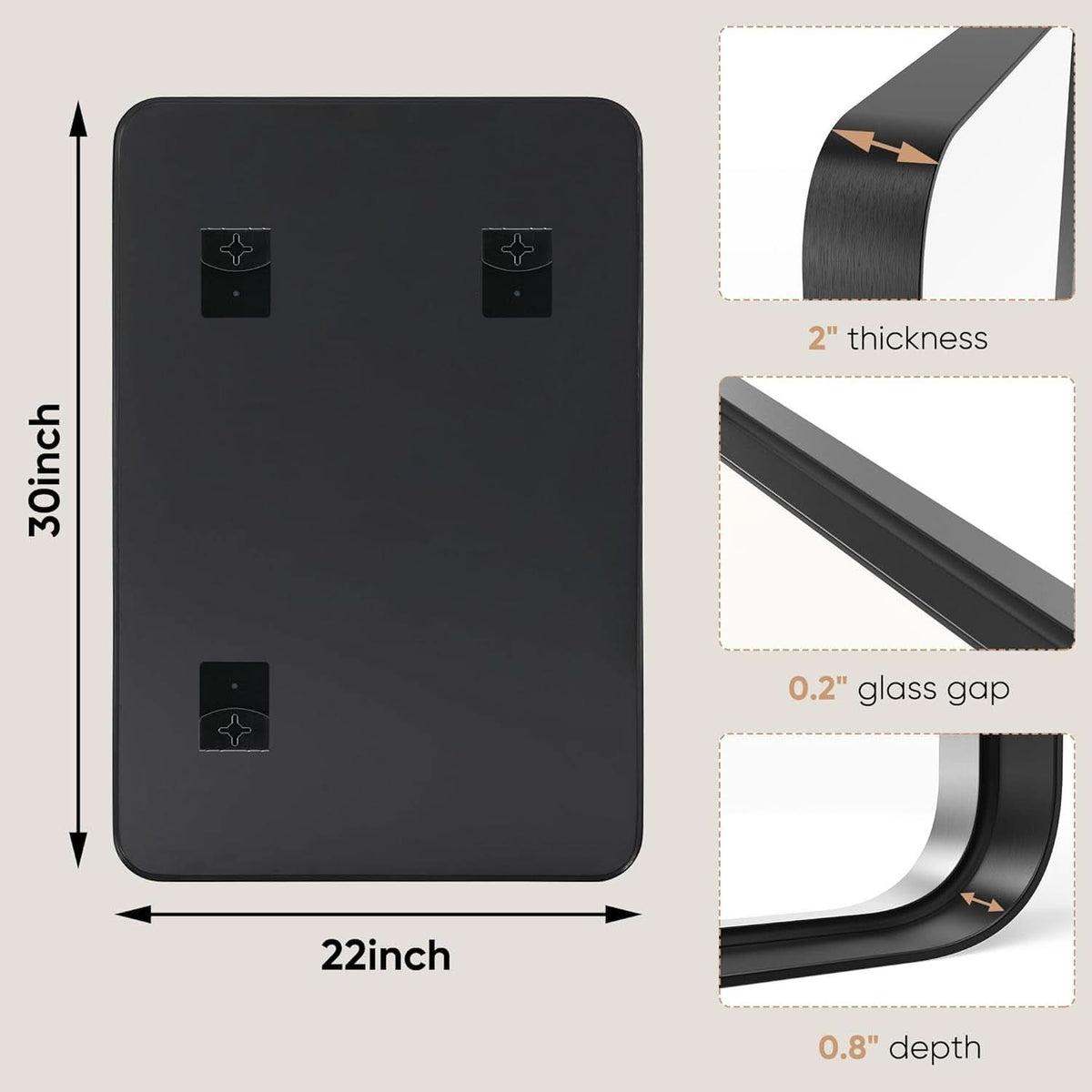 Black Metal Framed Vanity Mirror 30x22 Inch Over Sink