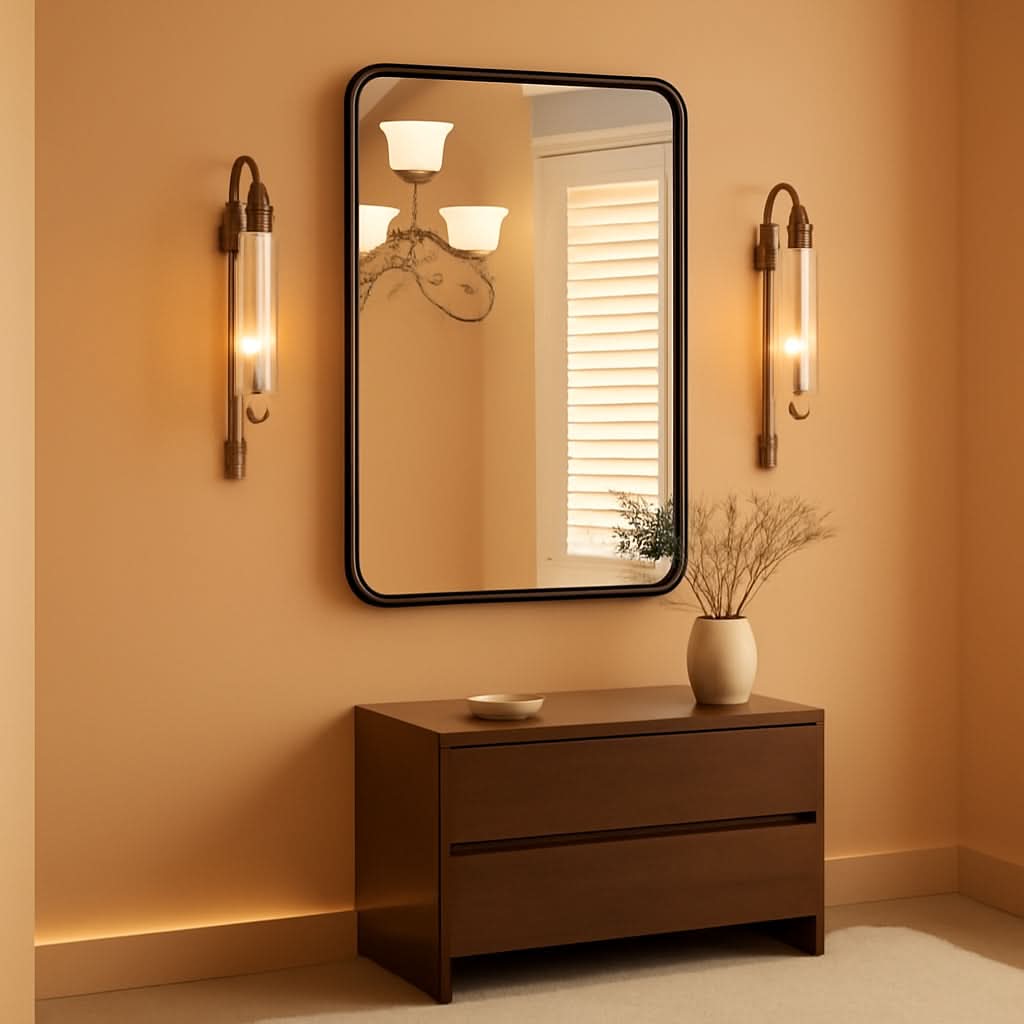 Black Metal Framed Vanity Mirror 30x22 Inch Over Sink